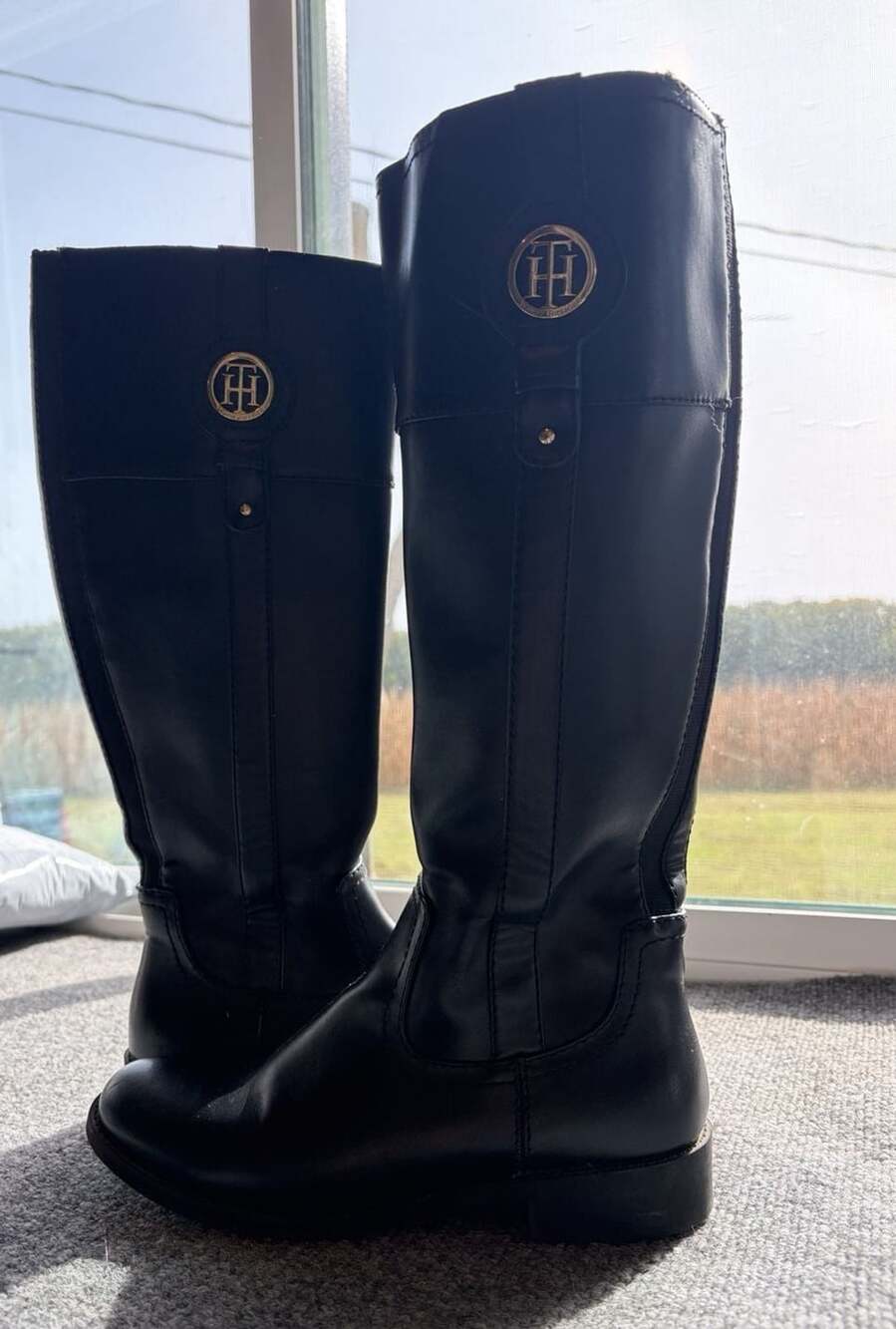 Tommy Hilfiger Twimina Riding Boots Size 7M Black Logo Equestrian